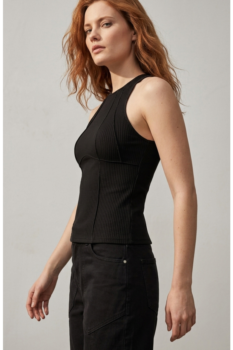 Callie Rib Halter Top with Seam Shaping, Alternate, color, Black