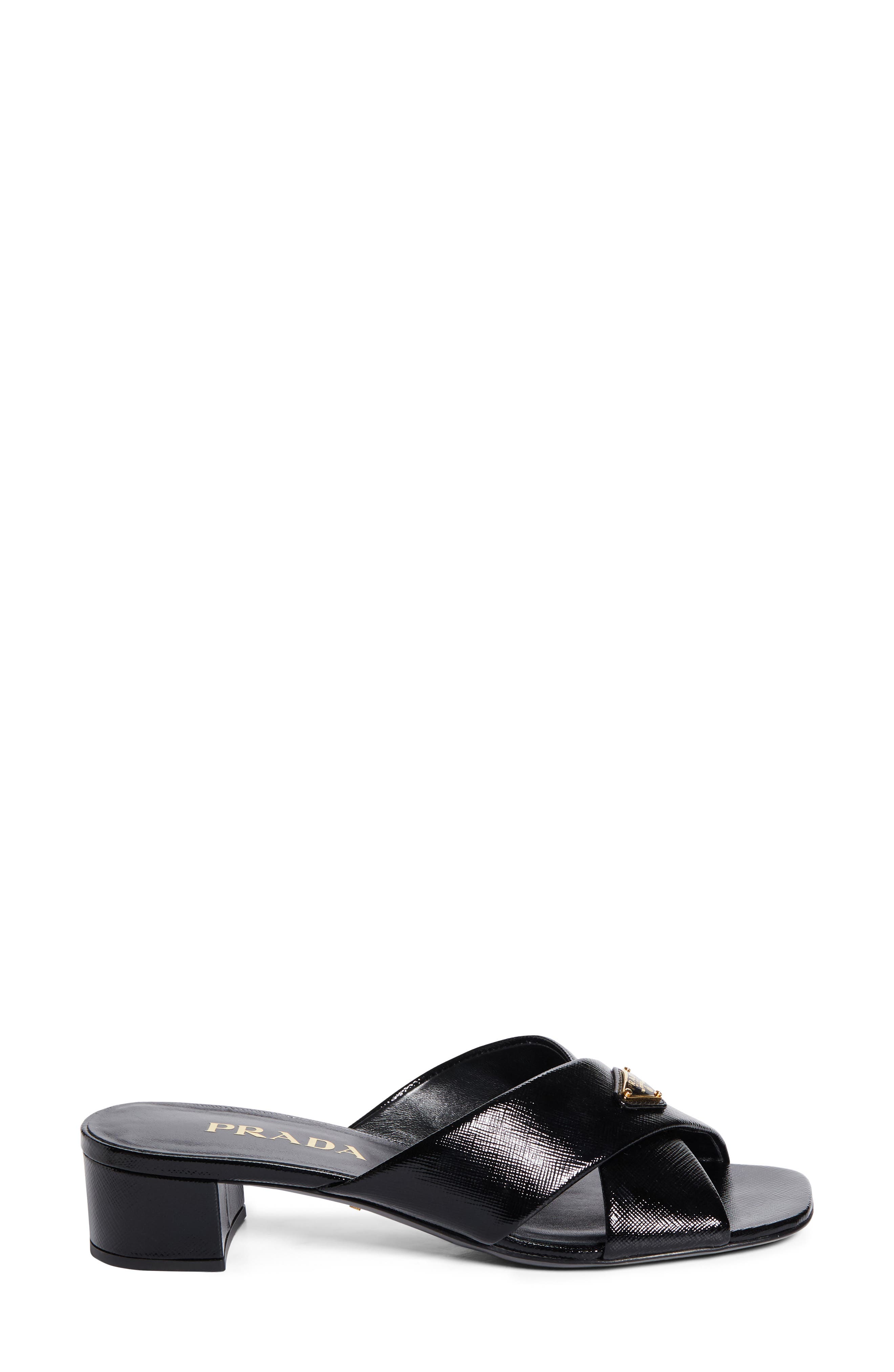 Prada Block Heel Square Toe Sandal, Alternate, color, Nero