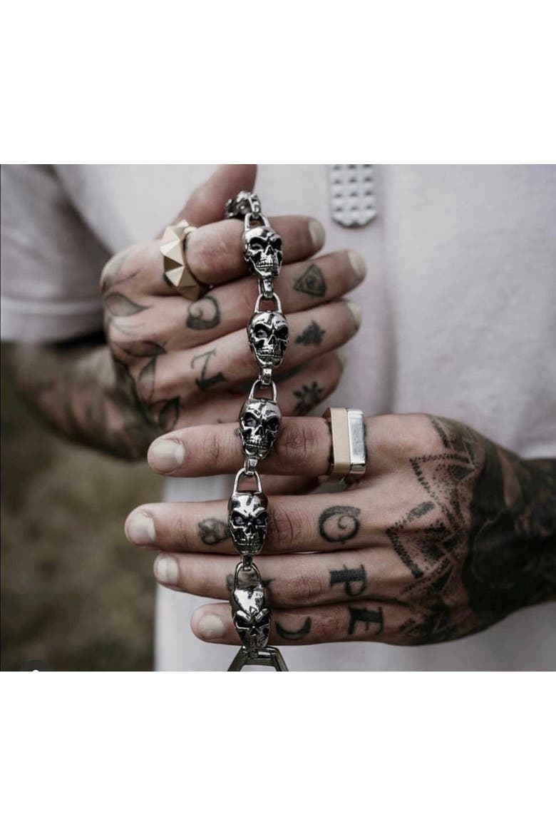 Skull Link Bracelet, Alternate, color, Silver