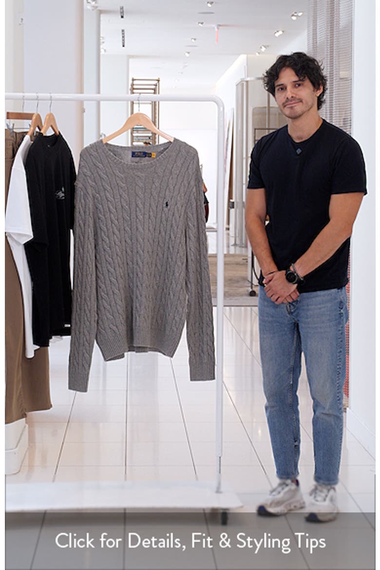 Cable Knit Cotton Crewneck Sweater video