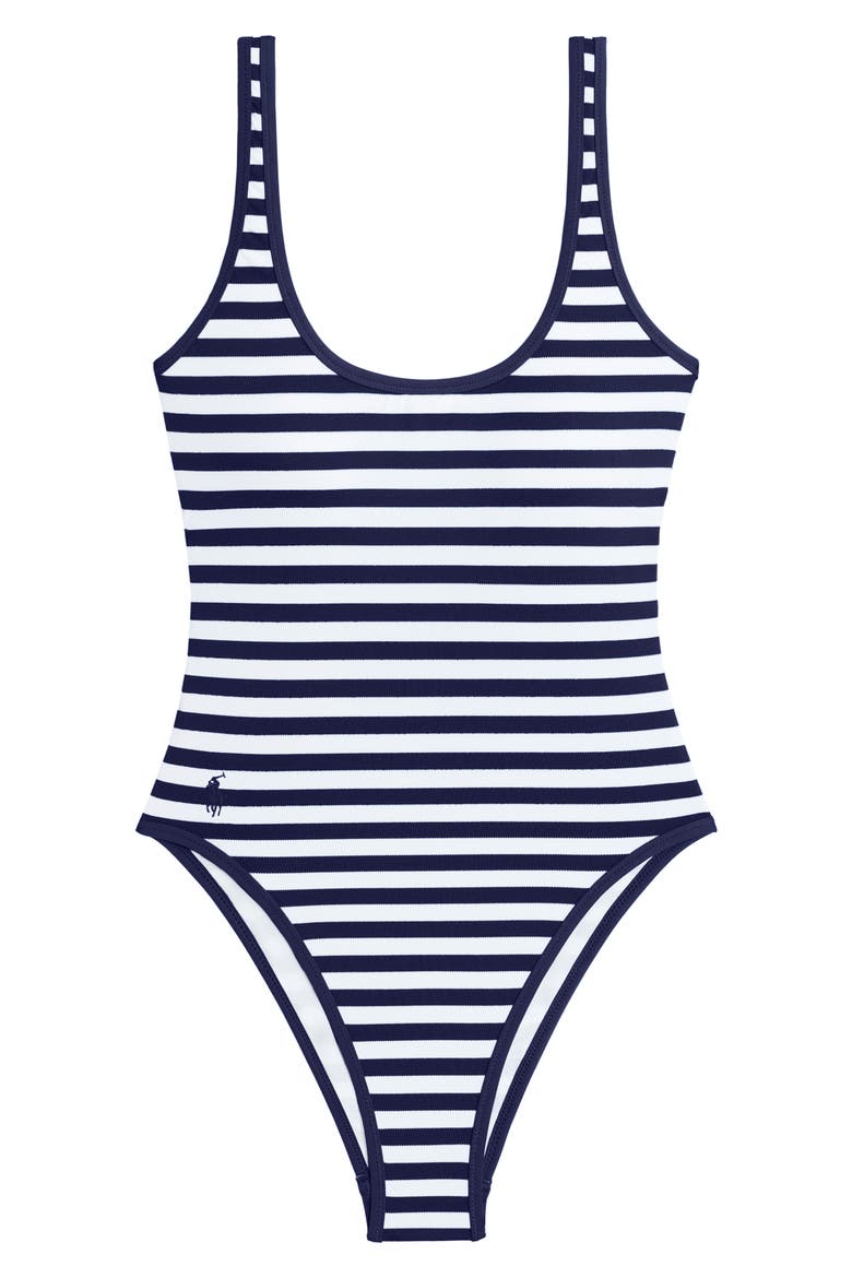 Stripe Scoop One-Piece Swimsuit, Alternate, color, WHITE/ NAVY