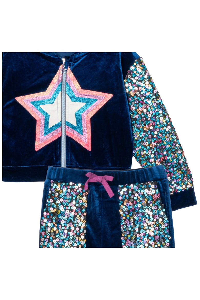 Kids' Sequin Velour Zip Hoodie & Sweatpants Set, Alternate, color, NAVY