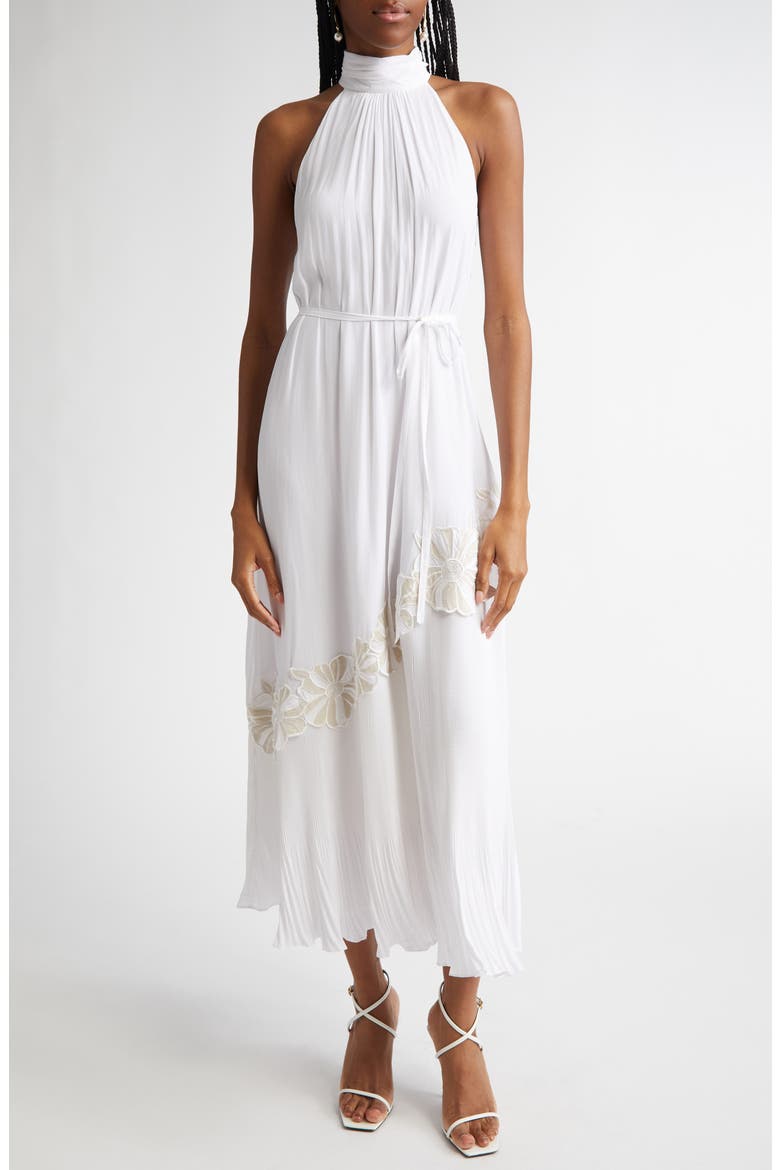 Eleah Mixed Media Floral Embroidery Detail Dress, Main, color, IVORY