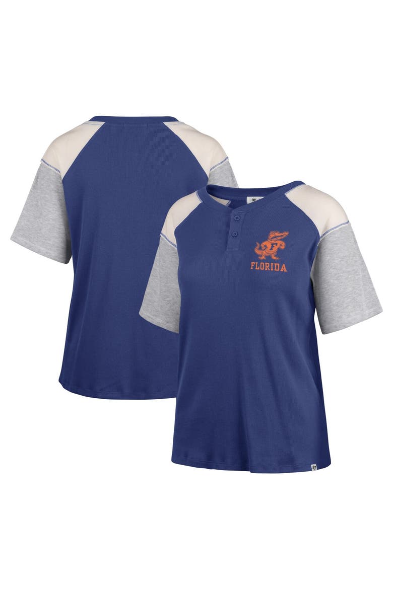 Women's '47 Royal Florida Gators Underline Harvey Colorblock Raglan Henley T-Shirt, Main, color, Royal