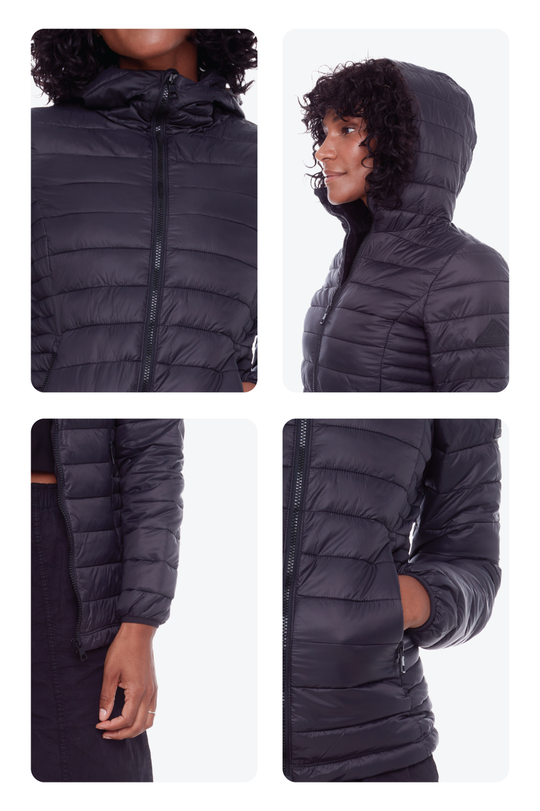 YOHO LADIES - Vegan Down Lightweight Packable Puffer Jacket & Bag, Alternate, color, BLACK