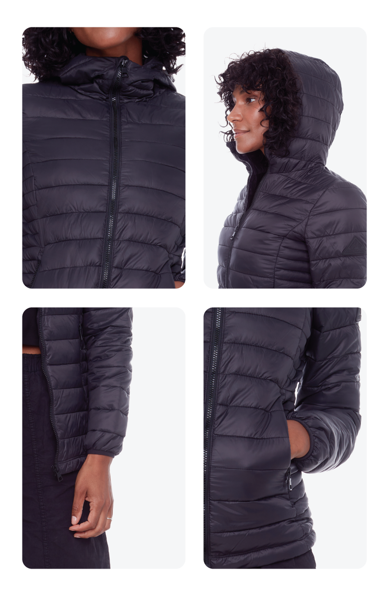 Alpine North YOHO LADIES - Vegan Down Lightweight Packable Puffer Jacket & Bag, Alternate, color, Black