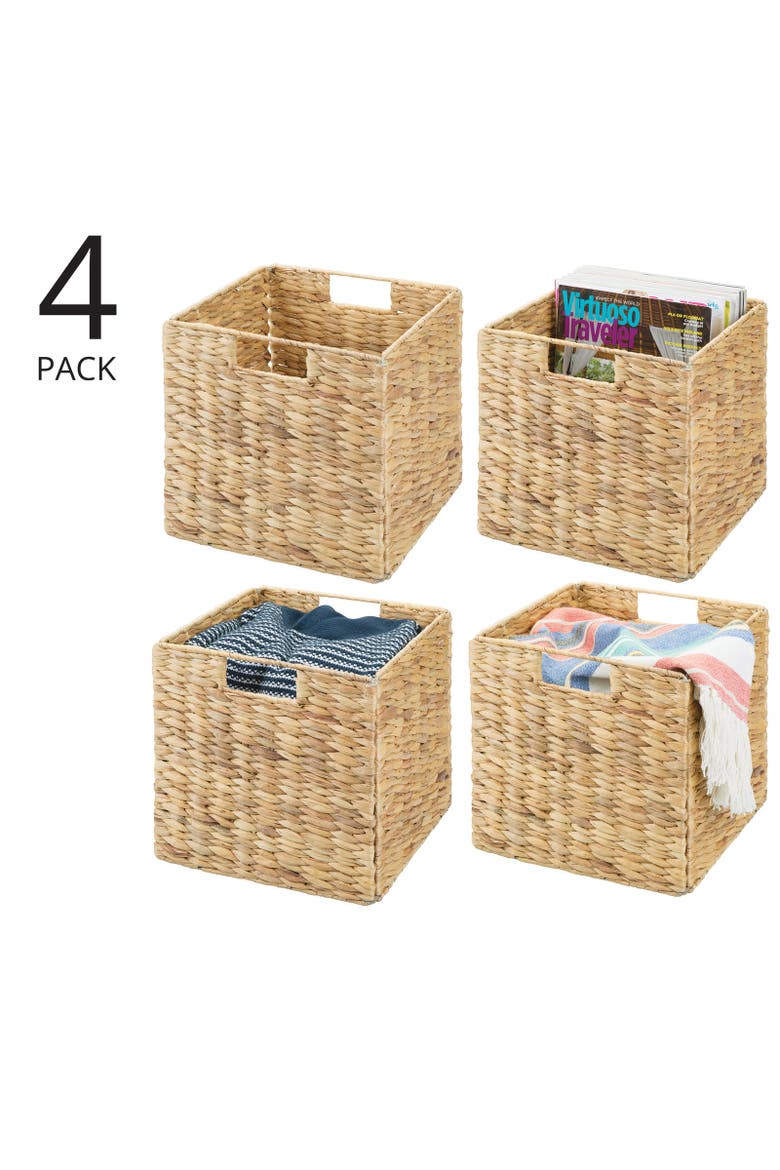 Hyacinth Woven Cube Bin Basket Organizer, Handles, 4 Pack, Alternate, color, Natural
