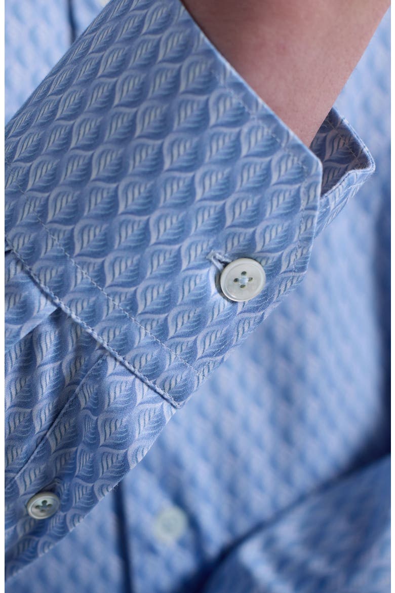 Axel Trim Fit Leaf Print Stretch Cotton Button-Up Shirt, Alternate, color, AIR BLUE