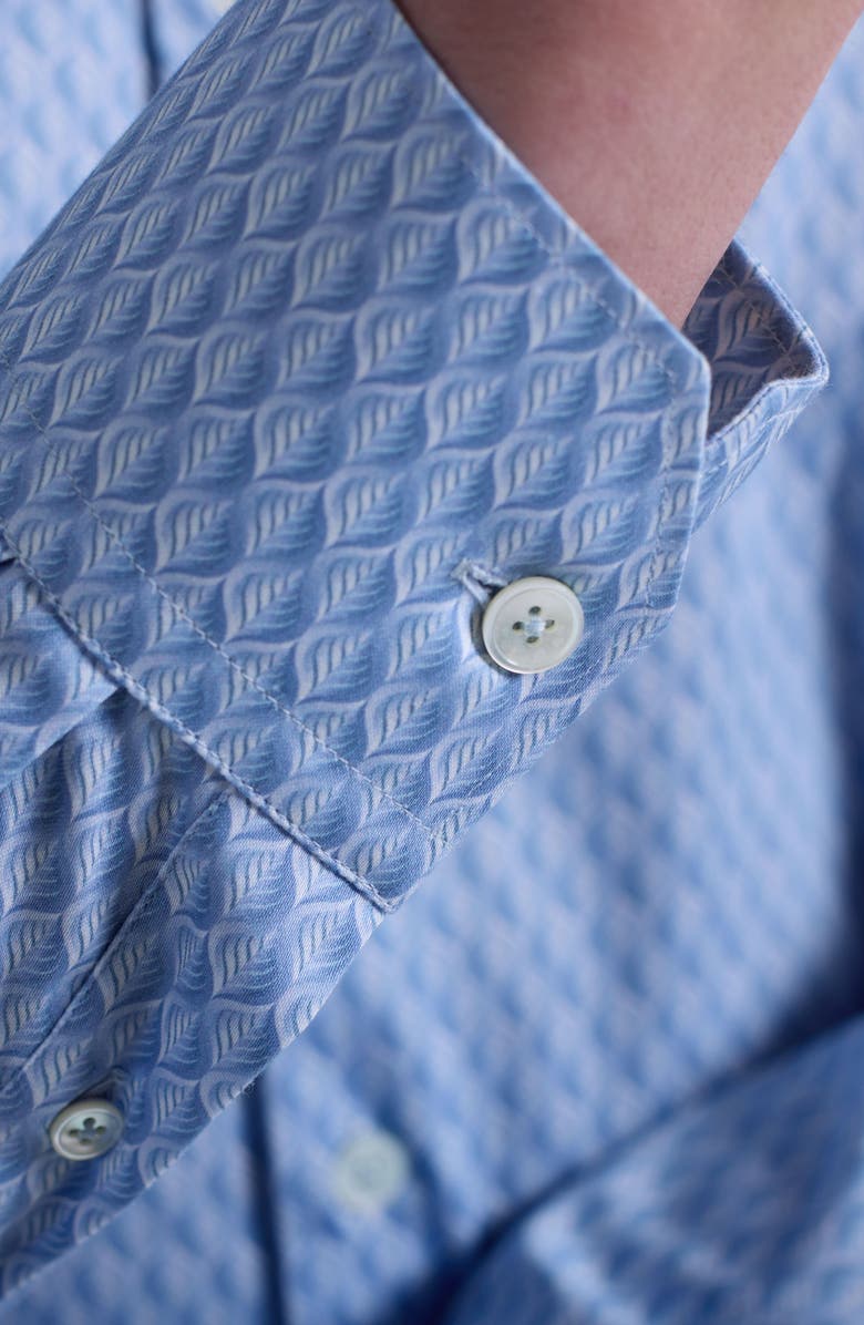 Bugatchi Axel Trim Fit Leaf Print Stretch Cotton Button-Up Shirt, Alternate, color, Air Blue