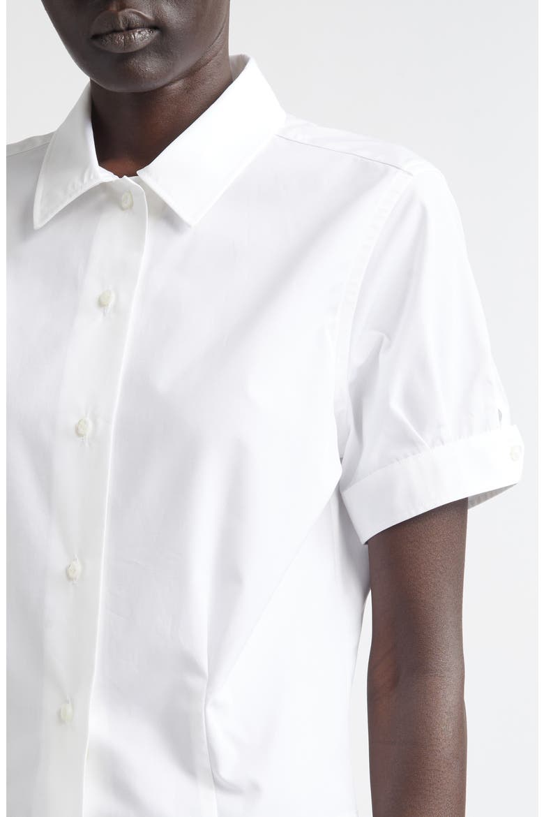 Pleated Cotton Poplin Button-Up Blouse, Alternate, color, WHITE