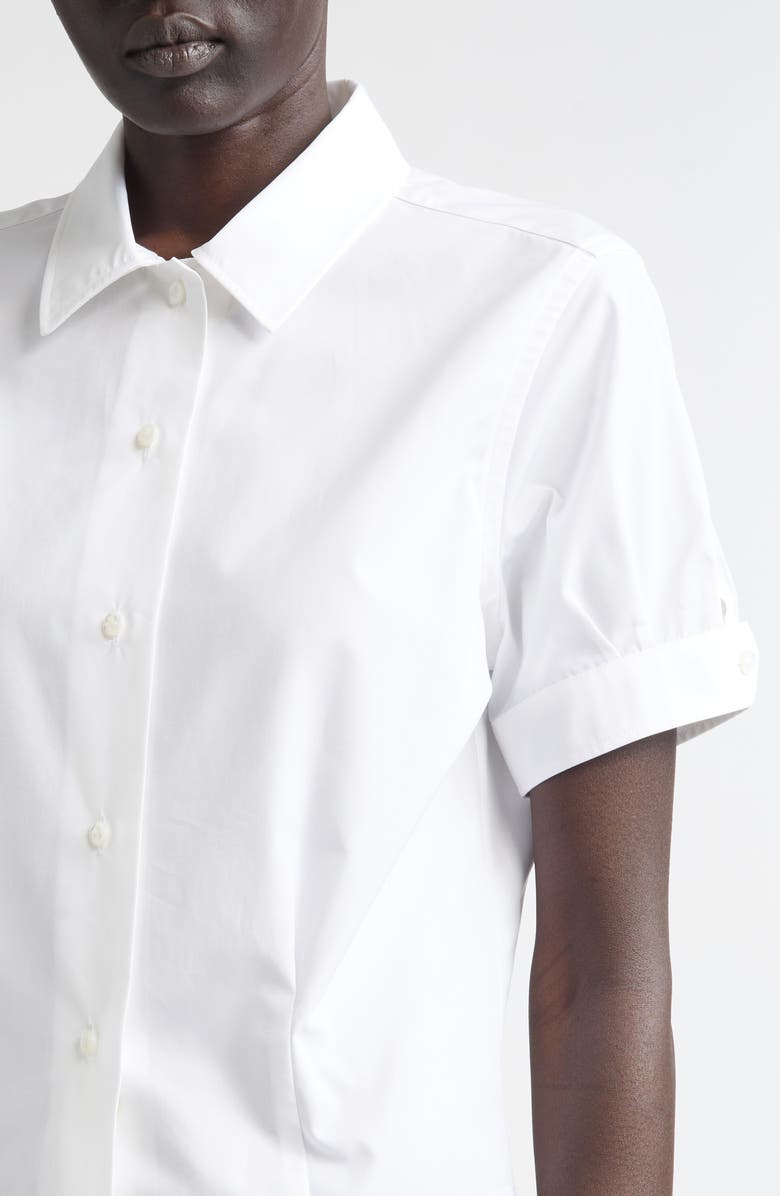 Thom Browne Pleated Cotton Poplin Button-Up Blouse, Alternate, color, White