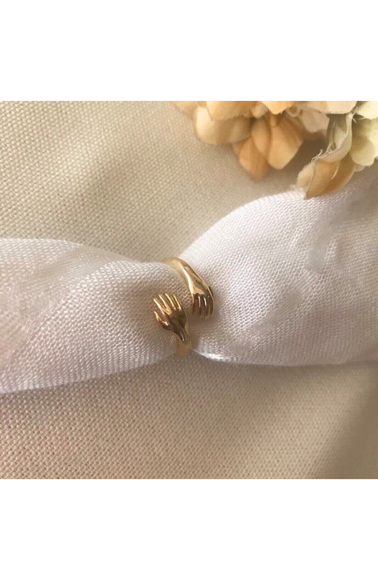 Spero London Hug Ring With Hands Sterling Silver and Gold Plated, Alternate, color, Gold