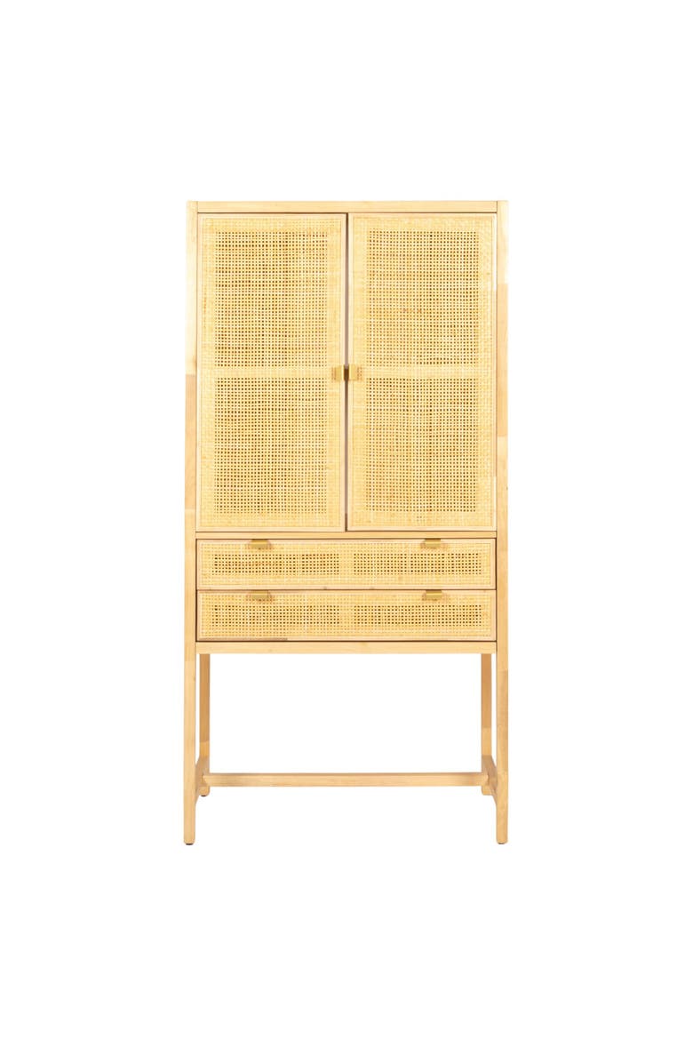 Woven Cane And Wood Cabinet With Doors And Drawers, Natural, Alternate, color, Natural