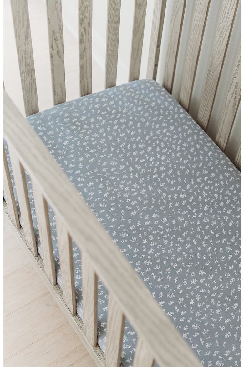 Branch Print Fitted Organic Cotton Crib Sheet, Alternate, color, TWILIGHT LEAVES