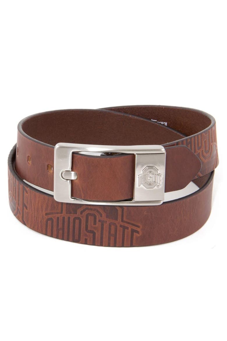 Ohio State Buckeyes Brandish Leather Belt - Brown, Alternate, color, Brown