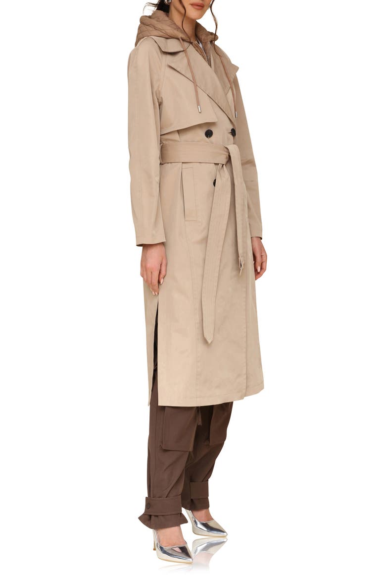 Double Breasted Trench Coat with Hooded Quilted Dickey, Alternate, color, KHAKI