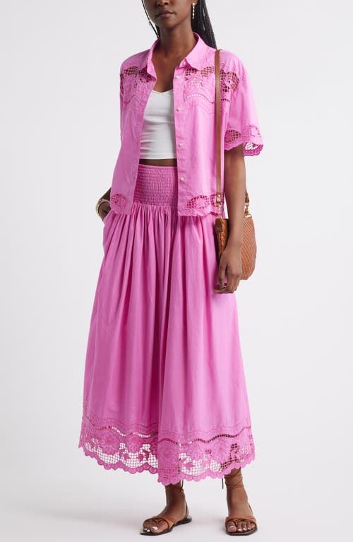 Treasure & Bond Embroidered Eyelet Cotton Smocked Waist Skirt