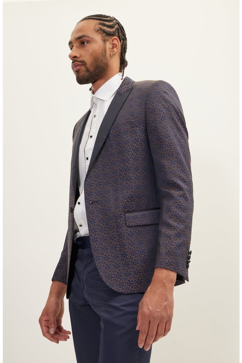 Paisley Pattern Tuxedo Jacket, Alternate, color, NAVY