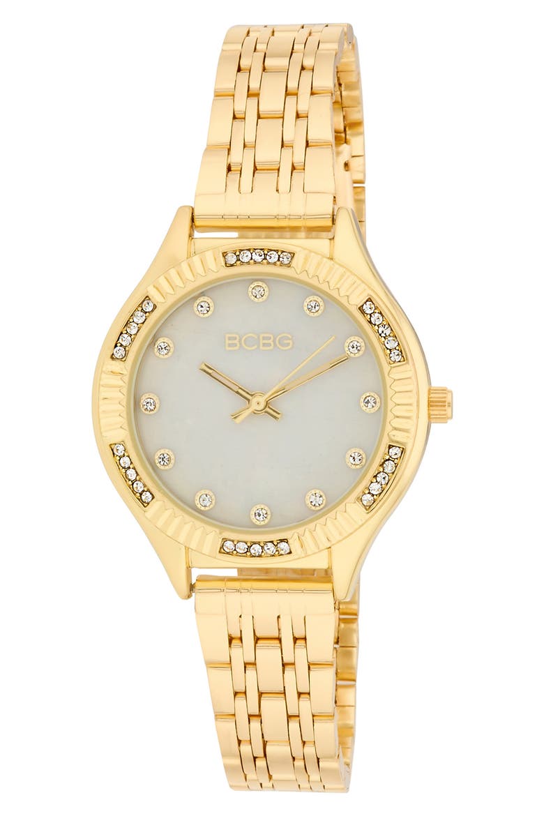 Fluted Mother-of-Pearl & Crystal Bracelet Watch, 33mm, Main, color, GOLD
