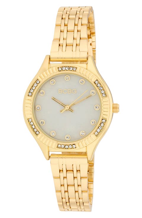 Fluted Mother-of-Pearl & Crystal Bracelet Watch, 33mm