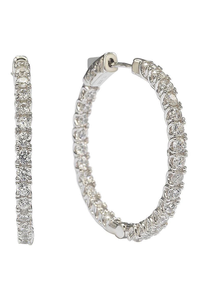 Pave CZ Hoop Earrings, Main, color, WHITE