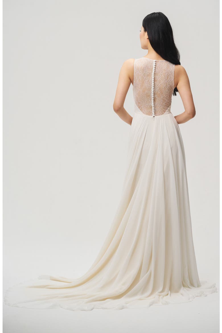 Fallon Lace & Chiffon A-Line Gown, Alternate, color, IVORY