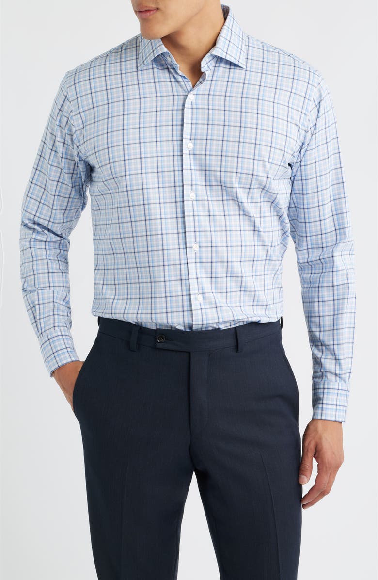 Peter Millar Crown Lite Shadow Check Performance Twill Button-Up Shirt, Main, color, Cottage Blue