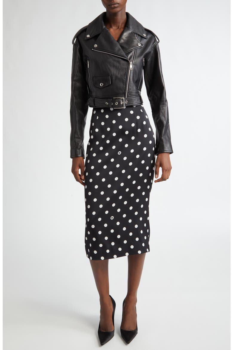 Polka Dot Stretch Silk Pencil Skirt, Alternate, color, BLACK
