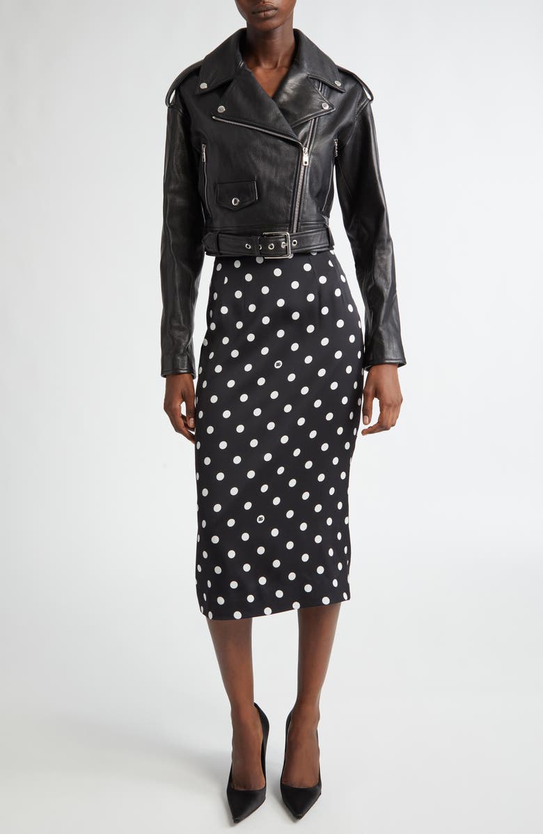 Dolce&Gabbana Polka Dot Stretch Silk Pencil Skirt, Alternate, color,