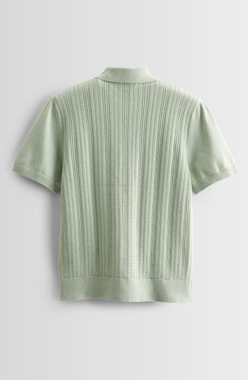 Nordstrom Kids' Textured Cotton Button-up Polo Sweater In Green Cameo