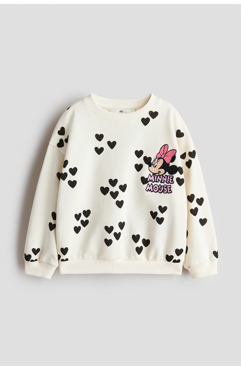 H&M Motif-detail Sweatshirt, Main, color, Cream/Minnie Mouse