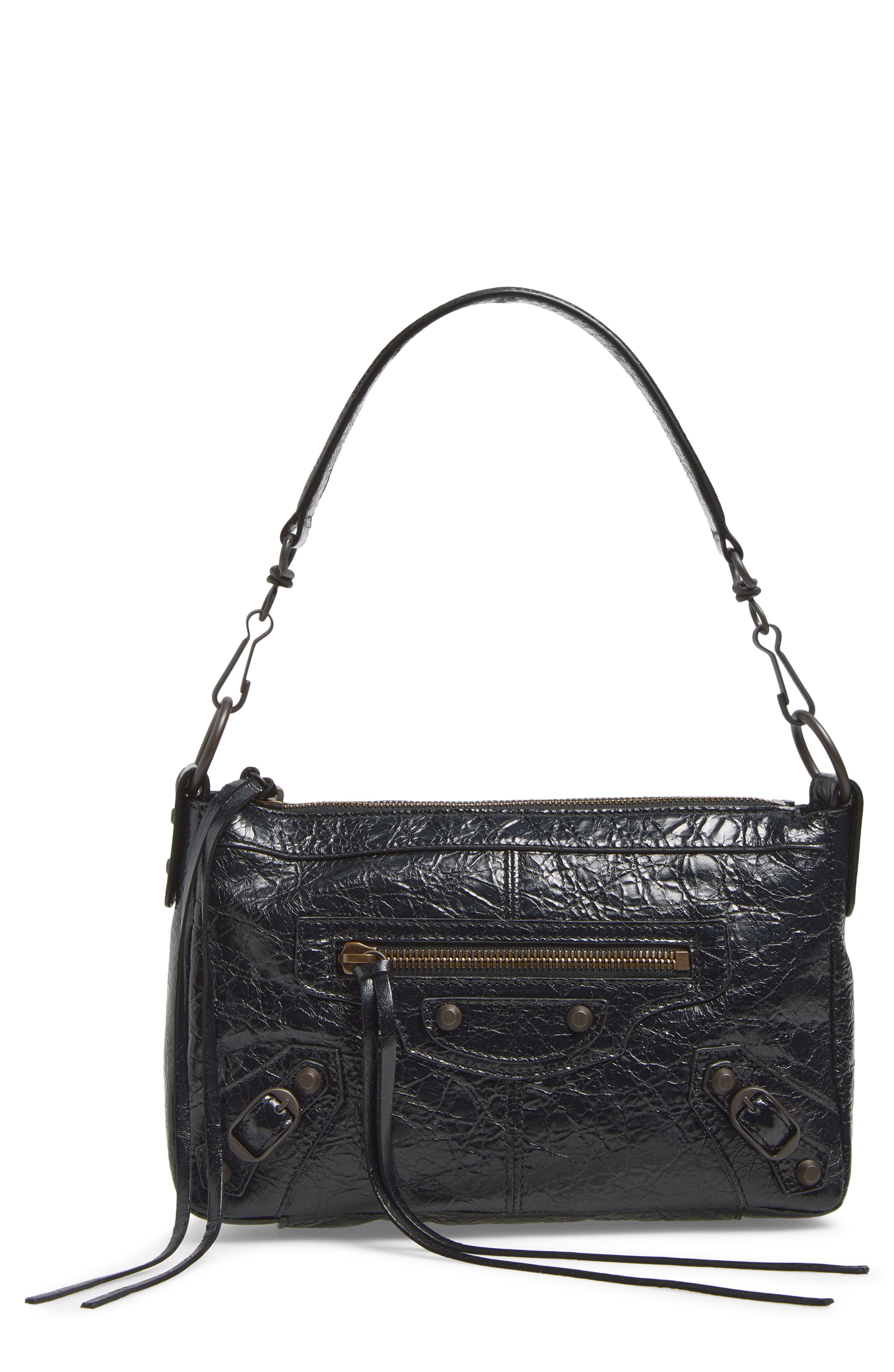 Balenciaga Mini Le City Moto Leather Shoulder Bag, Main, color, 1000 Black