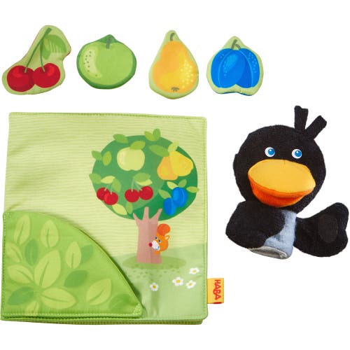 Haba Fabric Book Orchard With Raven Finger Puppet And Removable Fruit In Multi