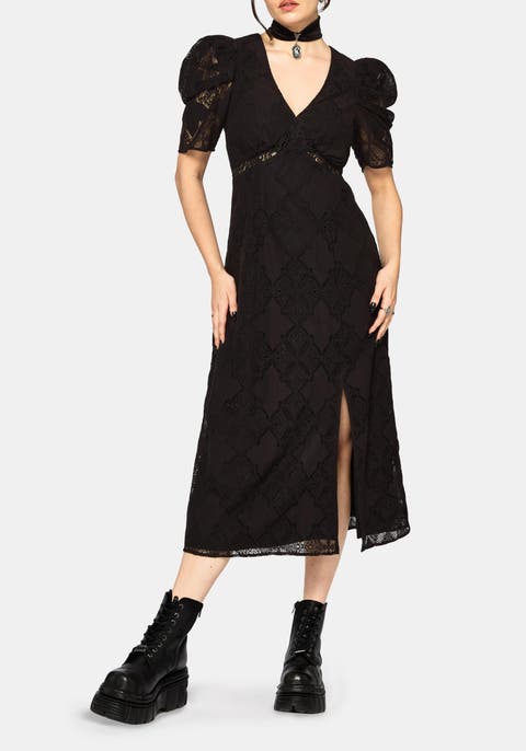 Zephyr Crossed Lace V-Neck Midi Dress