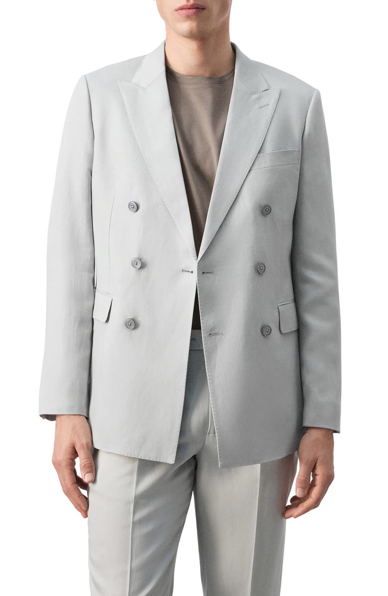 MANGO Amalfi Linen Slim Fit Double Breast Blazer, Main, color, Grey