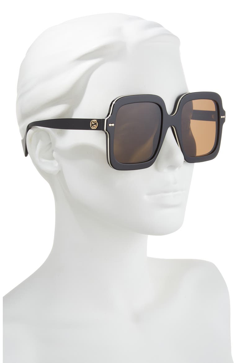 56mm Square Sunglasses, Alternate, color, BLACK BLACK BROWN