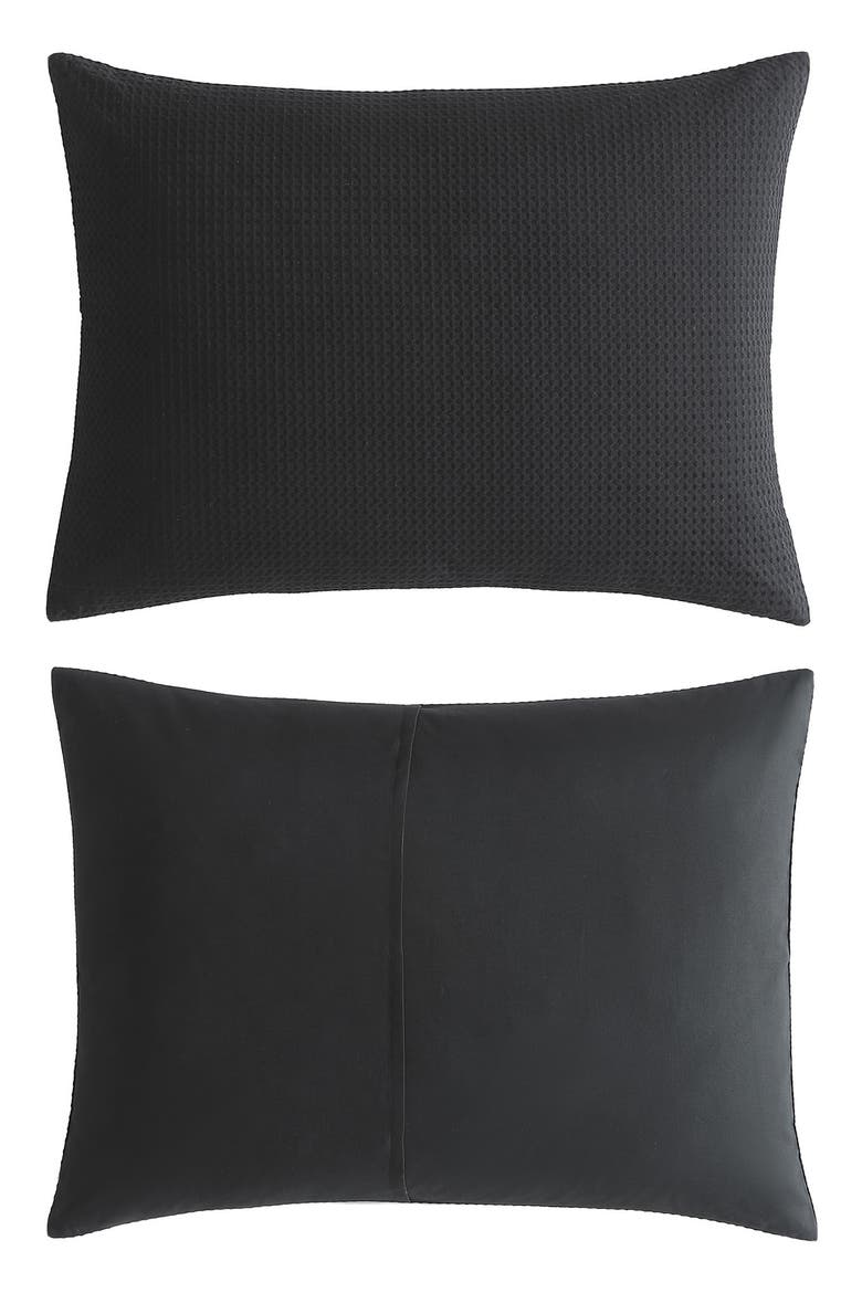 Waffle Piqué Duvet & Shams Set, Main, color, BLACK