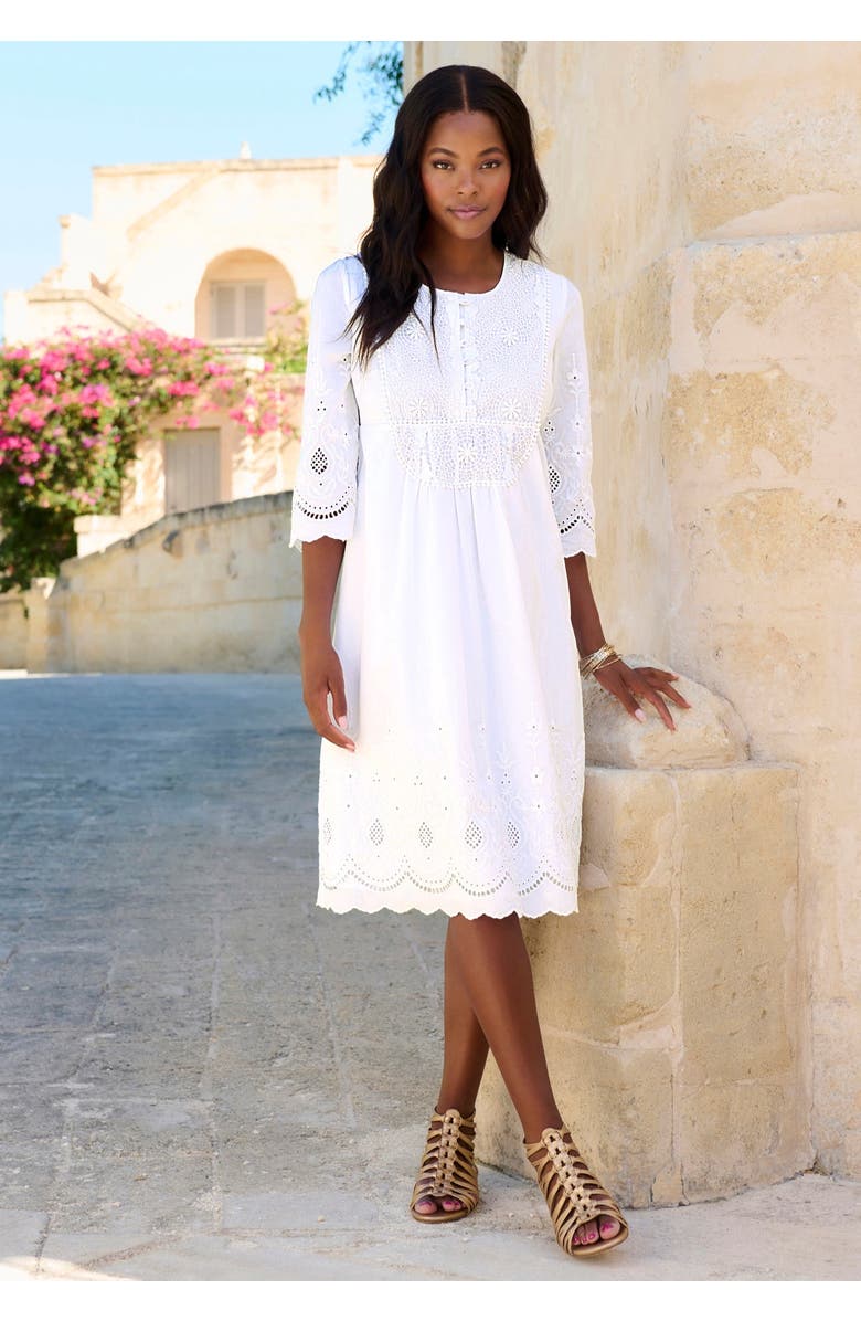 Roaman's Cotton Lace Dress, Alternate, color, White