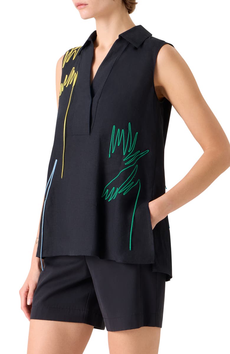 Akris punto Scribble Embroidered Linen A-Line Shirt, Alternate, color, Black