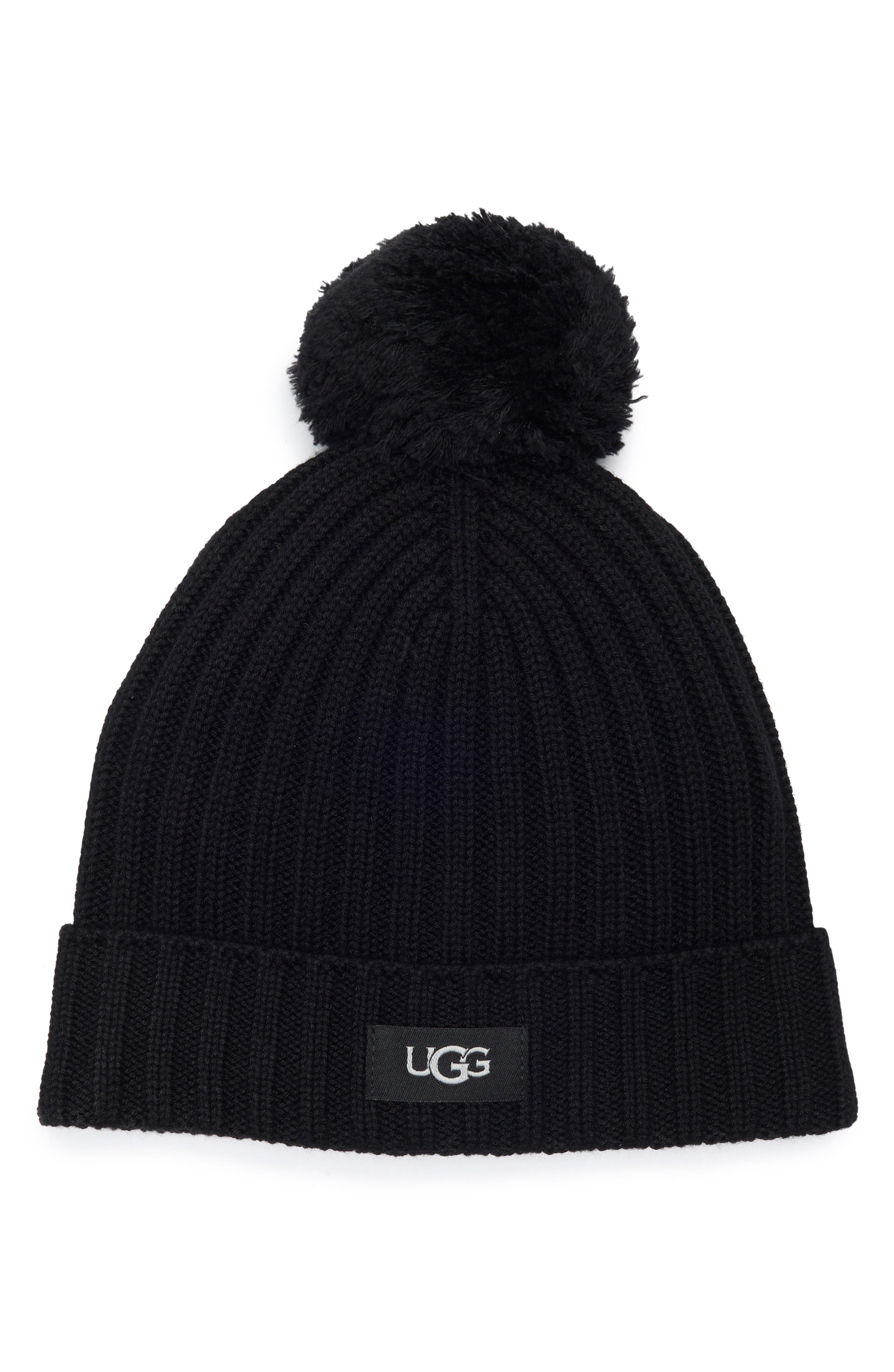 UGG® UGG Ribbed Wool Blend Pompom Beanie