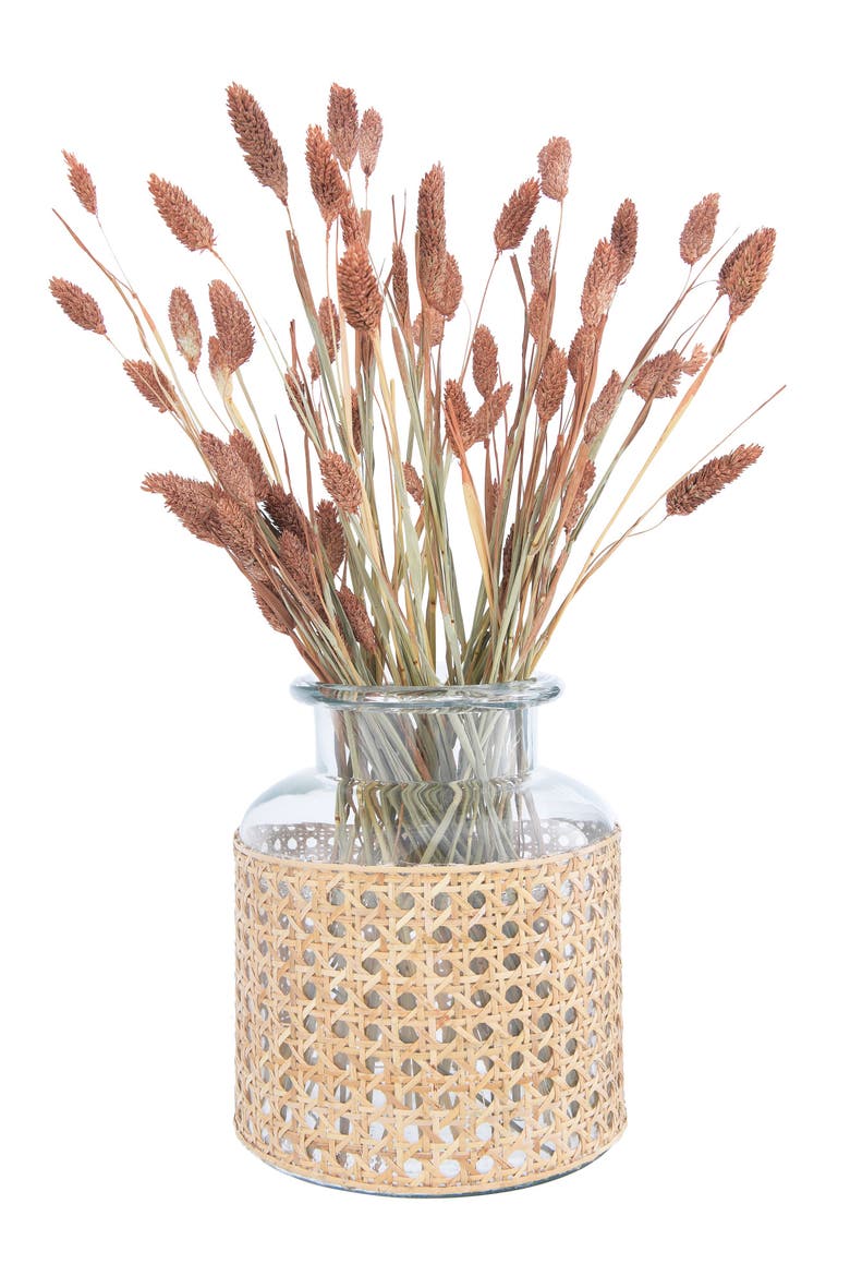 Round Glass Jar Vase with Decorative Cane Sleeve, Clear and Natural, Alternate, color, Natural