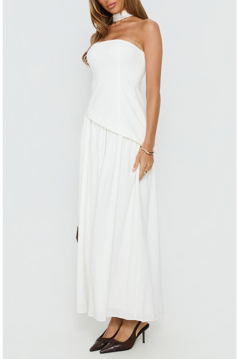 Odela Strapless Drop Waist Scarf Hem Dress, Alternate, color, WHITE