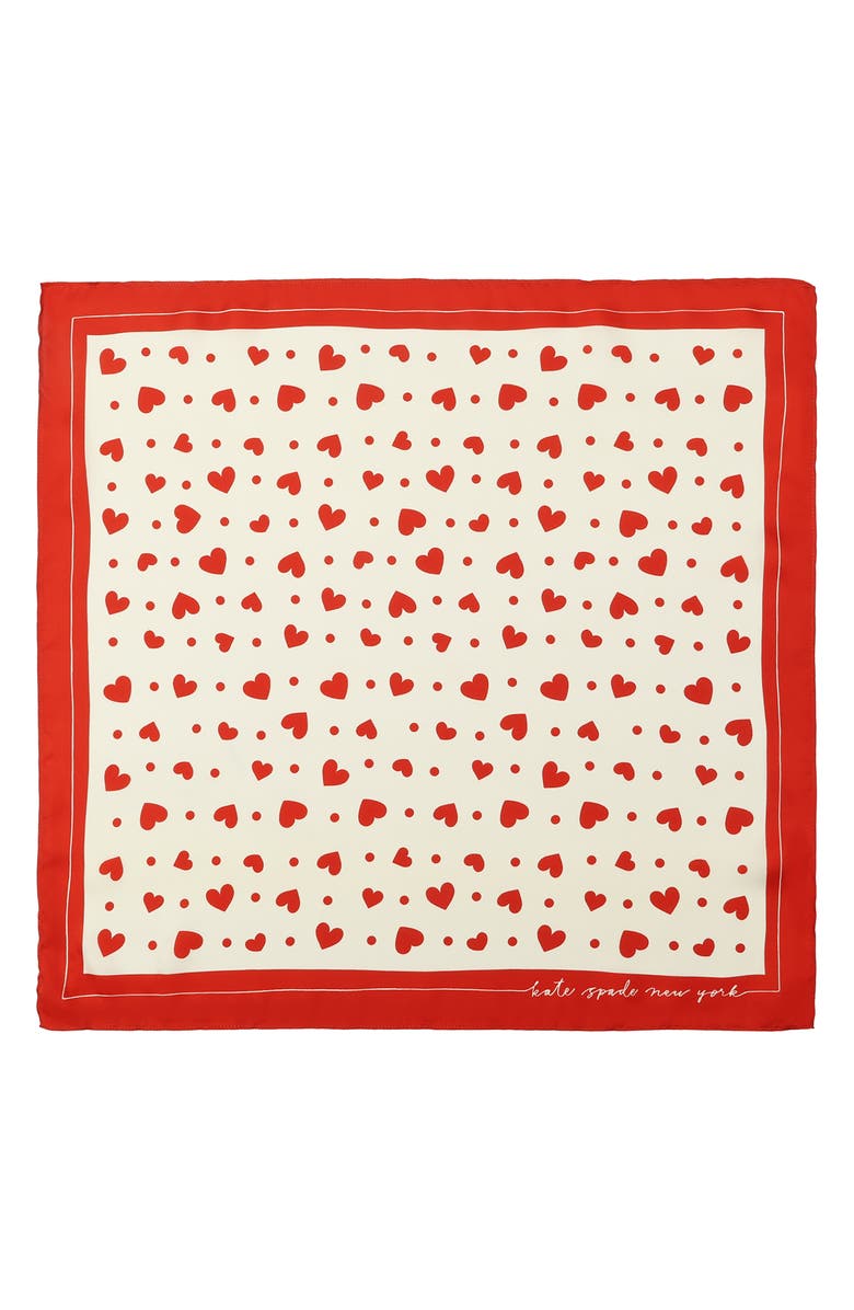 Kate Spade New York Heart Toss Silk Bandana, Alternate, color, Red/ Cream