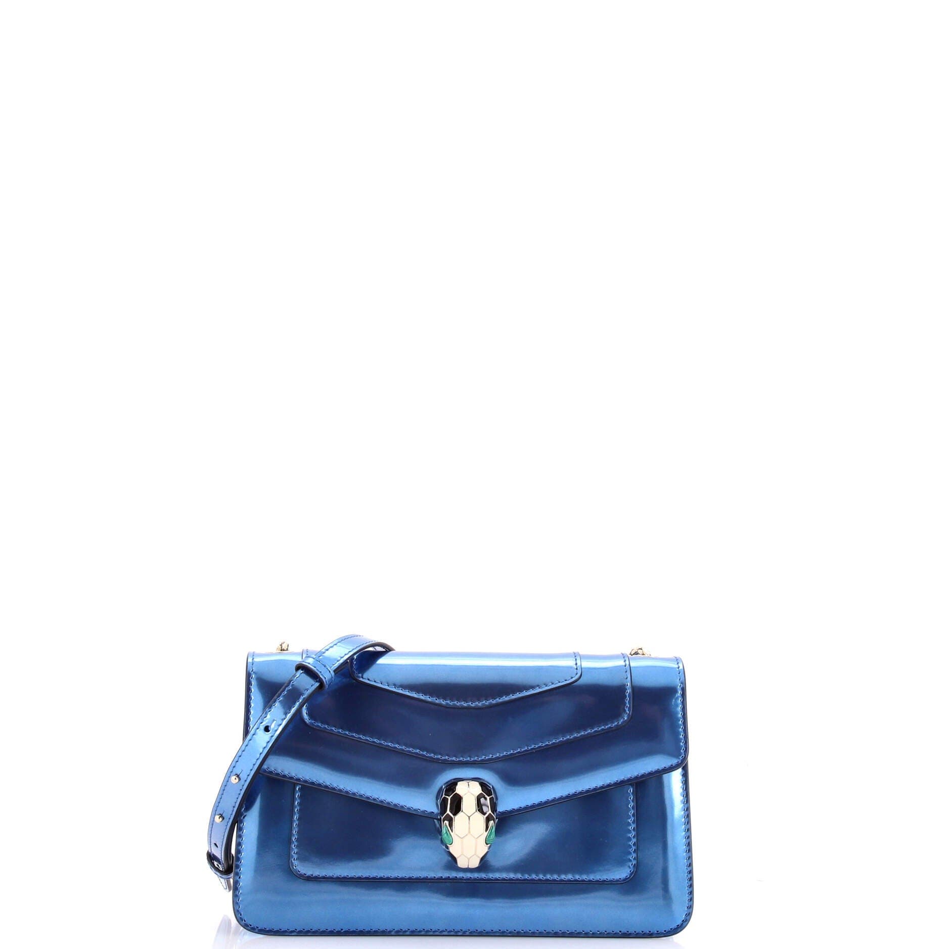 Serpenti Forever Shoulder Bag Metallic Leather Small, Main, color, Blue
