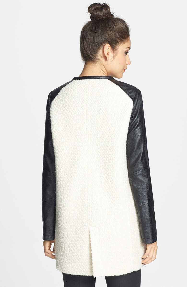 Jolt Colorblock Faux Leather Bouclé Knit Coat, Alternate, color, 