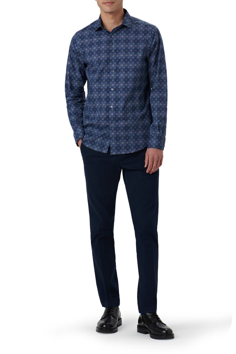 Axel Paisley Print Stretch Cotton Button-Up Shirt, Alternate, color, NAVY