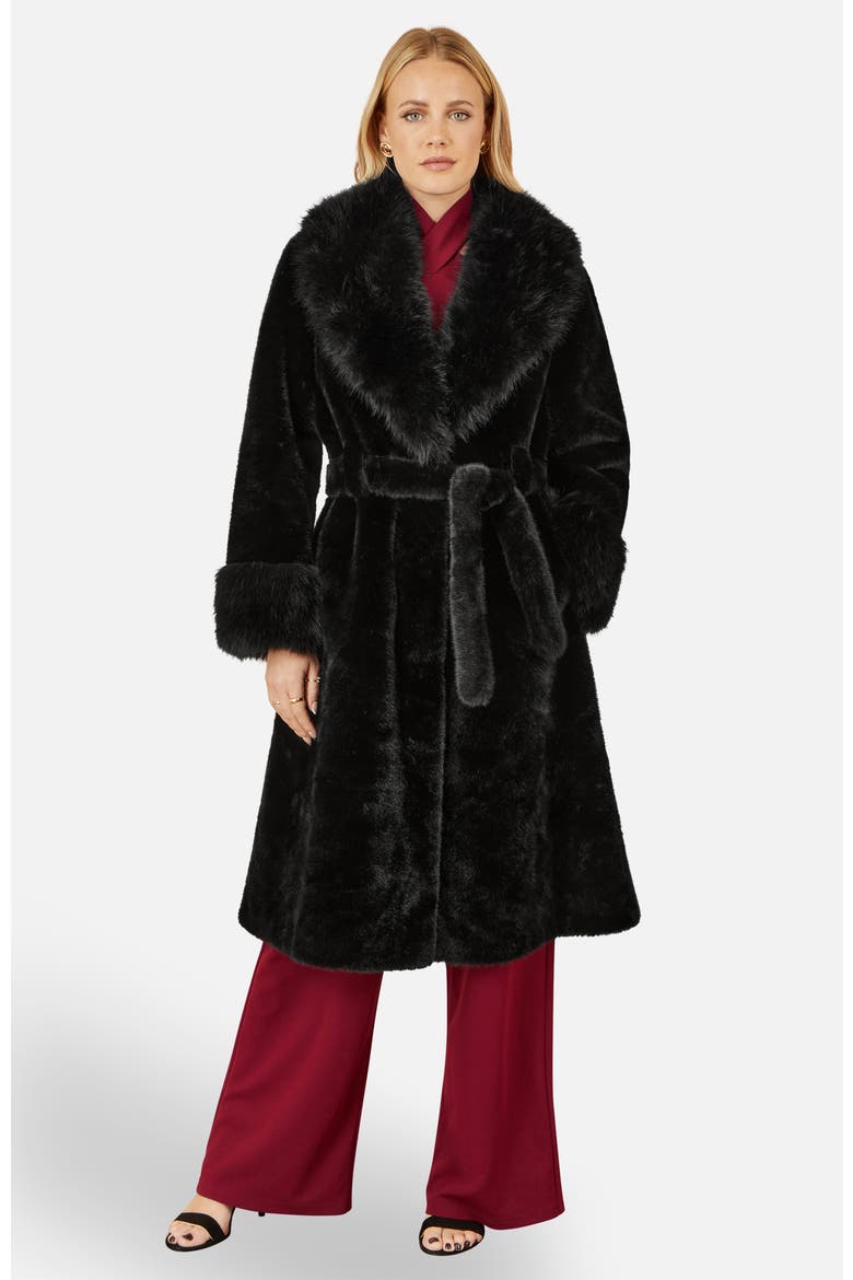 Oversize Collar Wrap Faux Fur Coat, Alternate, color, Black