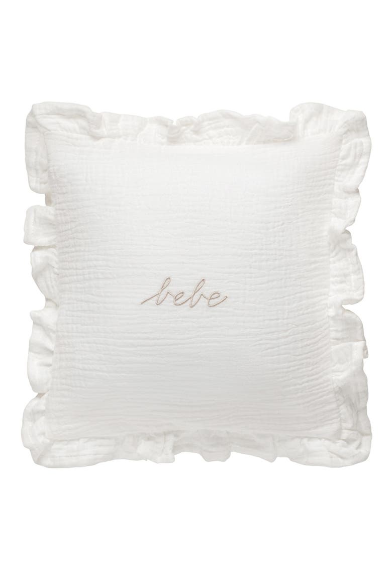 Bebe Ruffle Cotton Gauze Accent Pillow Sham, Main, color, WHITE