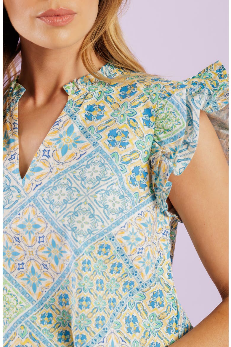 Flutter Sleeve Woven Top, Alternate, color, IVORY BLUE