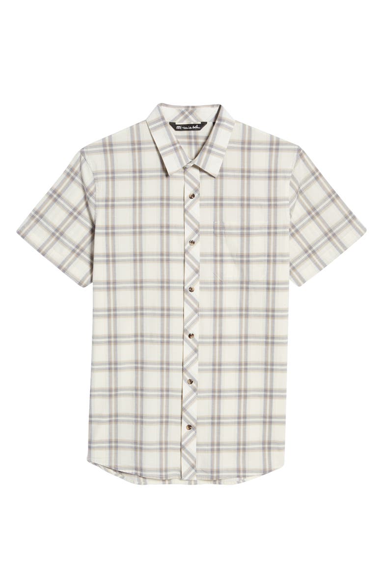 TravisMathew Men's First Pitch Plaid Stretch Short Sleeve Button-Up Shirt, Alternate, color, 